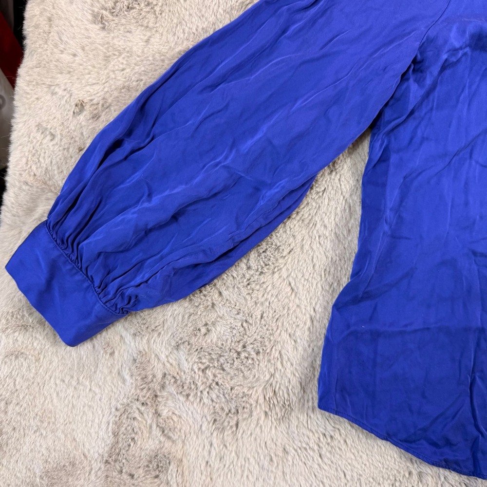 Chico's Size 3 (XL) Blue Ruffle Neck Long Sleeve Blouse Top Women's Career - Picture 9 of 9